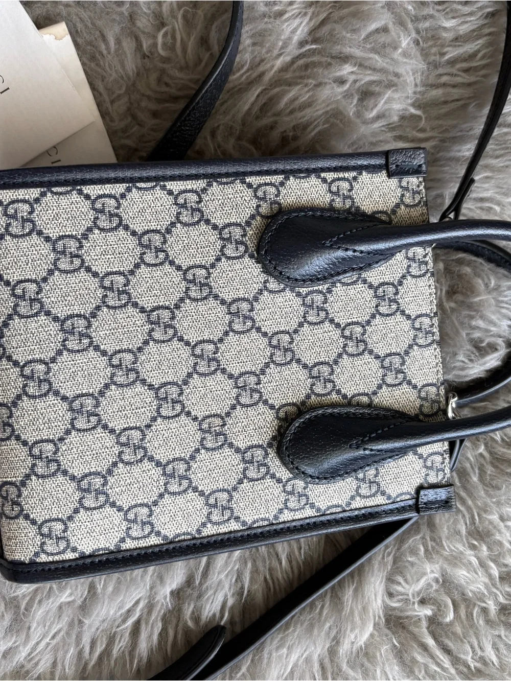 Gucci Beige & Black GG Supreme Mini Tote - Picture 3 of 5
